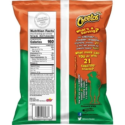 Cheetos Crunchy Snacks, Cheese, Cheddar Jalapeno