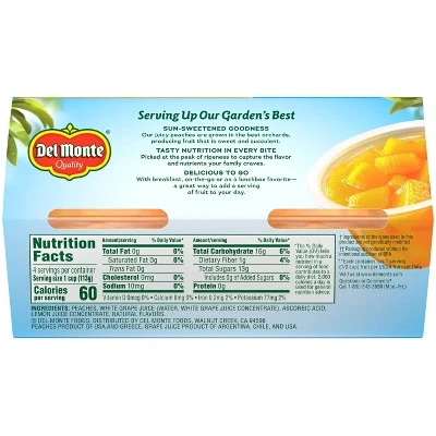 Del Monte Diced Peaches In Light Syrup Fruit Cups 4pk