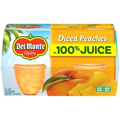Del Monte Diced Peaches In Light Syrup Fruit Cups 4pk