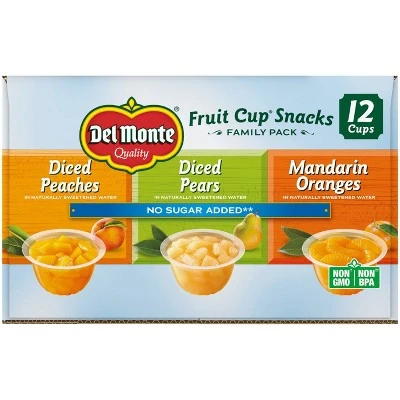 Del Monte Diced Peaches Diced Pears & Mandarin Oranges Fruit Cups 4oz/12ct