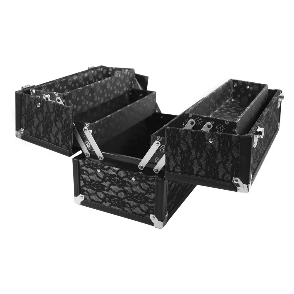 Caboodles Make Me Over 4 Tray Train Case Black Lace