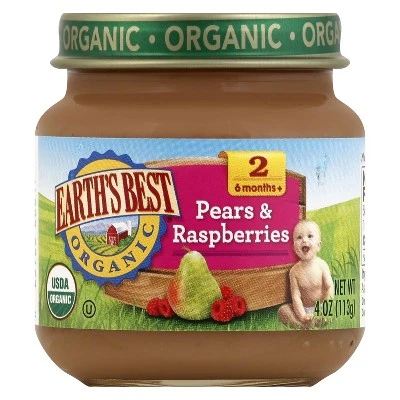 Earth's Best Organic Pureed Baby Food Pears & Raspberries  4oz