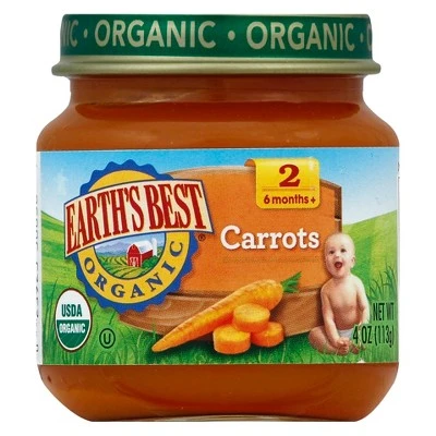 Earth's Best Organic Pureed Baby Food Carrots  4oz