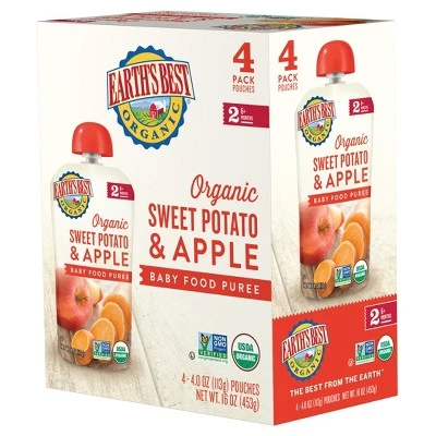 Earth's Best Organic Sweet Potato & Apple Baby Food Pouch  4oz/4pk Each