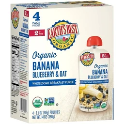 Earth's Best Earth's Best Organic Blueberry Banana Flax & Oat Baby Food Pouch  4oz/4pk Each