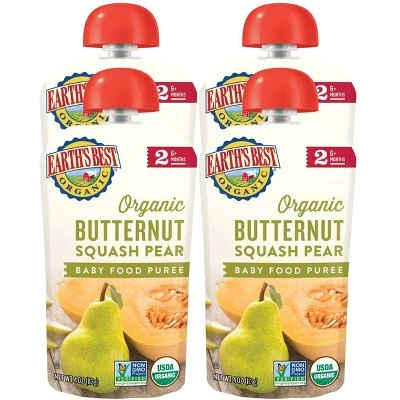 Earth's Best Organic Butternut Squash Pear Baby Food Pouch  4oz/4pk Each
