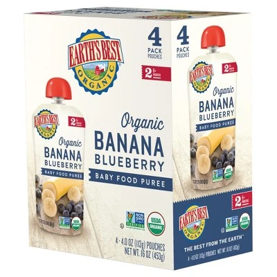 Earth's Best Organic Banana Blueberry Baby Food Pouch  4oz/4pk Each