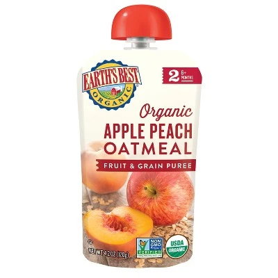 Earth's Best Organic Apple Peach Oatmeal Baby Food Pouch  4.2oz/4pk Each
