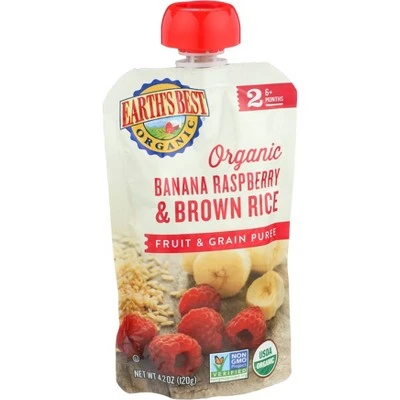 Earth's Best Organic Stage 2 Banana Raspberry Brown Rice Baby Food 4.2 oz