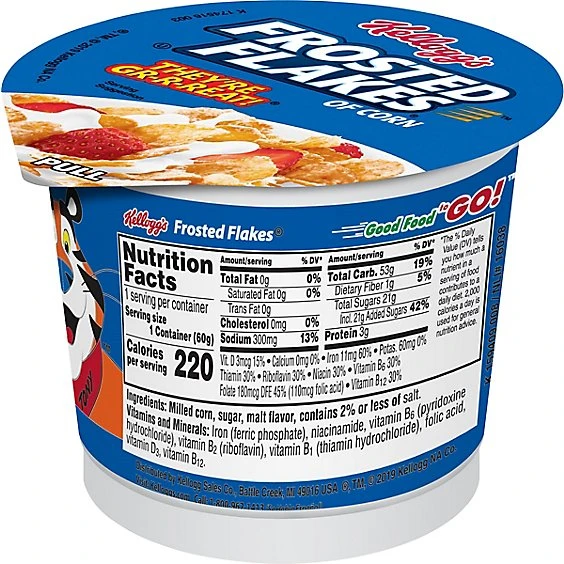Frosted Flakes Breakfast Cereal  Single Serve Cup  2.1oz  Kellogg's