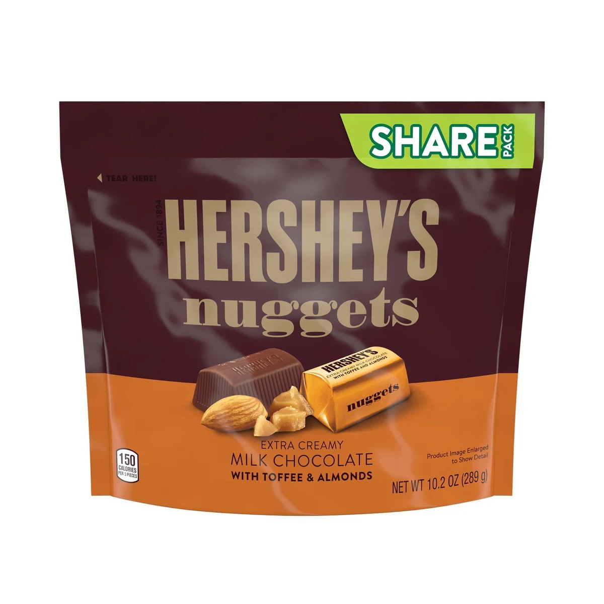 Hershey's Extra Creamy Milk Chocolate With Toffee & Almonds Nuggets, Milk Chocolate