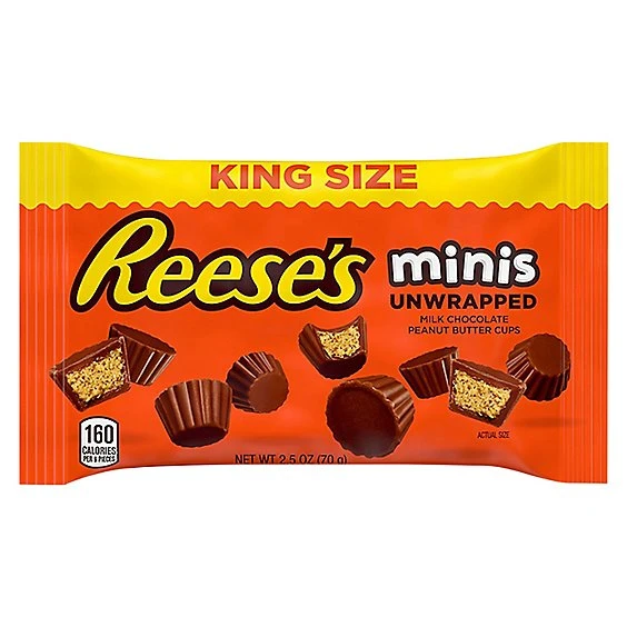 Reeses Peanut Butter Cups Milk Chocolate Unwrapped Minis King Size 2.5 Oz