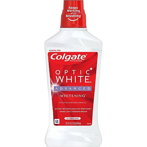 Colgate Optic White Alcohol Free Whitening Mouthwash  2% Hydrogen Peroxide  Fresh Mint  32 fl oz