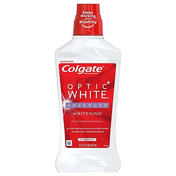 Colgate Optic White Alcohol Free Whitening Mouthwash  2% Hydrogen Peroxide  Fresh Mint  32 fl oz