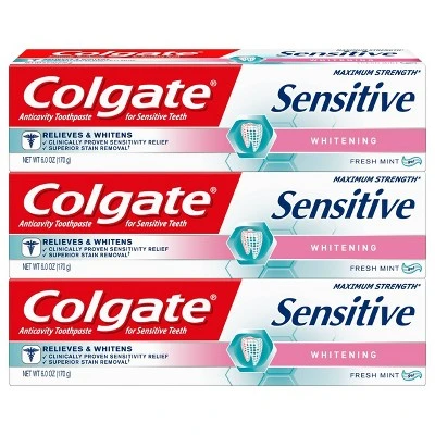 Colgate Sensitive Toothpaste Maximum Strength with Whitening  Fresh Mint Gel  6oz/3pk