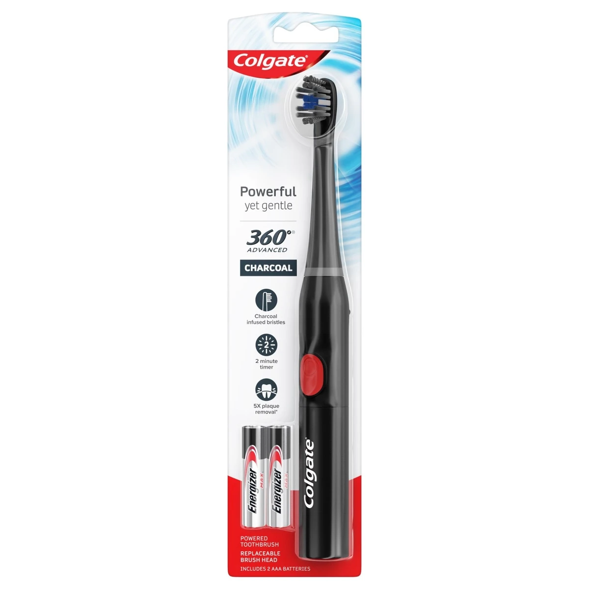 Colgate 360 Advanced Whitening Battery Powered Charcoal Toothbrush with Timer  Soft Bristles  1ct