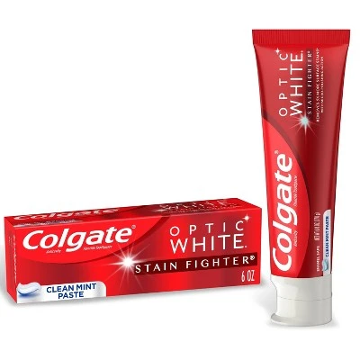 Colgate Optic White Stain Fighter Whitening Toothpaste Clean Mint 6oz