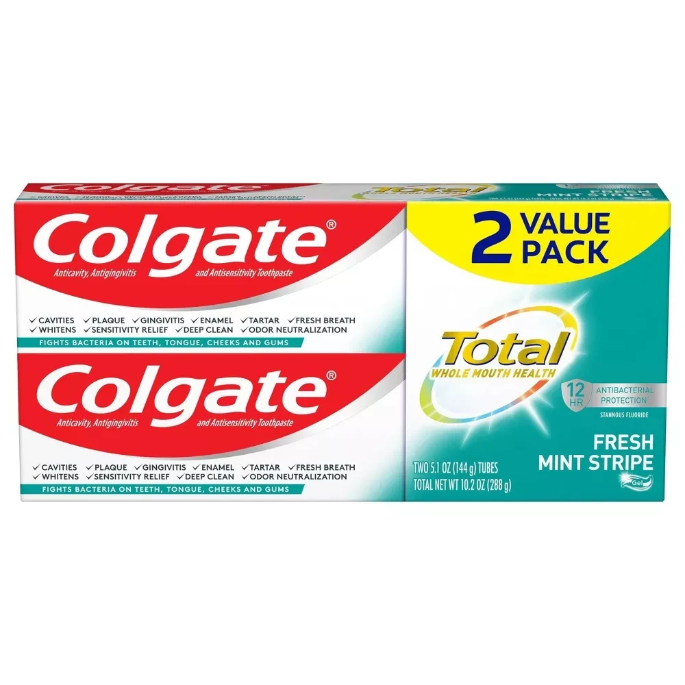 Colgate Total Toothpaste Gel with Fluoride Fresh Mint Stripe 4.8oz/2pk