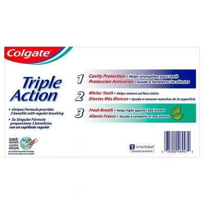 Colgate Triple Action Whitening Toothpaste with Anticavity Protection Mint 6oz/3pk