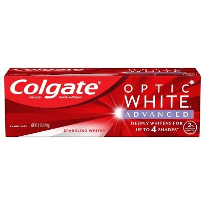 Colgate Optic White Advanced Whitening Toothpaste with 2% Hydrogen Peroxide  Sparkling White  3.2oz