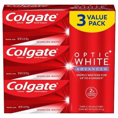 Colgate Optic White Teeth Whitening Toothpaste  Sparkling White  3.2oz/3pk