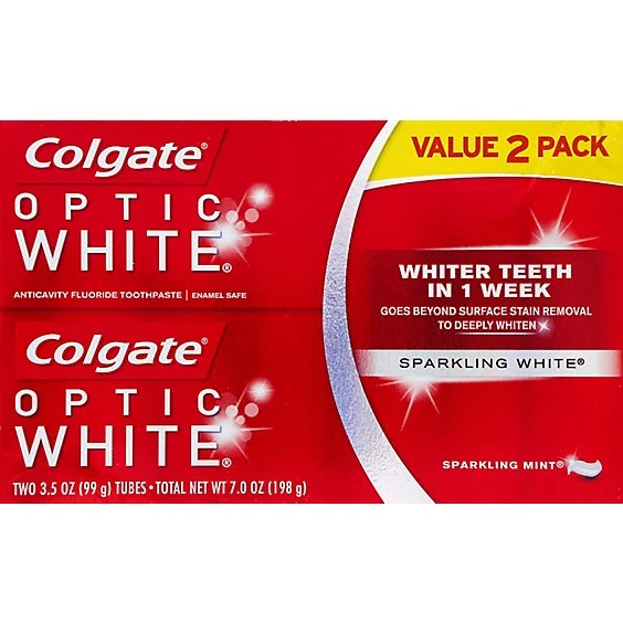 Colgate Optic White Advanced Whitening Toothpaste with 2% Hydrogen Peroxide  Sparkling White  3.2oz