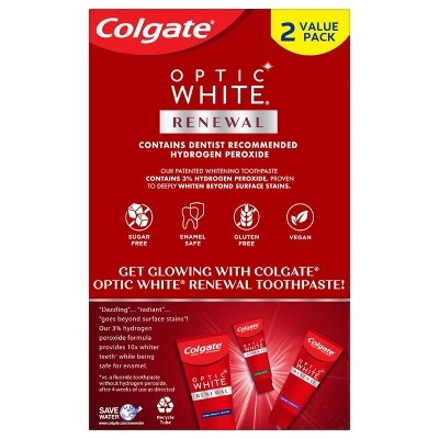 Colgate Optic White Renewal Teeth Whitening Toothpaste High Impact White 3oz/2pk