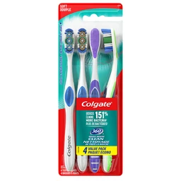 Colgate Colgate 360 Manual Toothbrush with Tongue & Cheek Cleaner  Soft Bristles  4ct