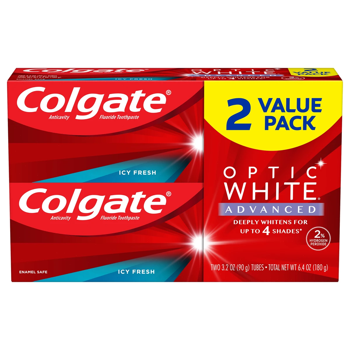 Colgate Optic White Advanced Teeth Whitening Toothpaste  Icy Fresh  3.2oz/2pk