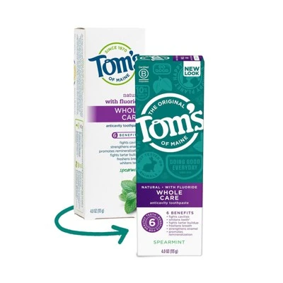 Tom's Of Maine Whole Care Anti cavity Toothpaste Spearmint 3pk