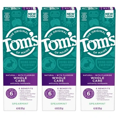 Tom's Of Maine Whole Care Anti cavity Toothpaste Spearmint 3pk