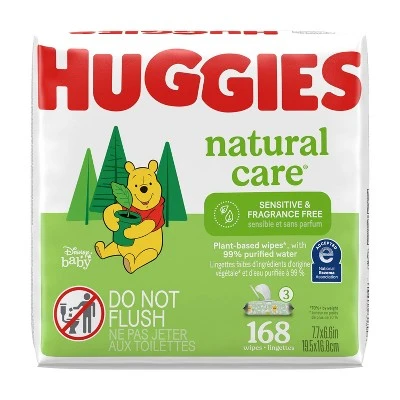 Huggies Natural Care Sensitive Baby Wipes, Unscented Flip Top Packs  3pk/168ct