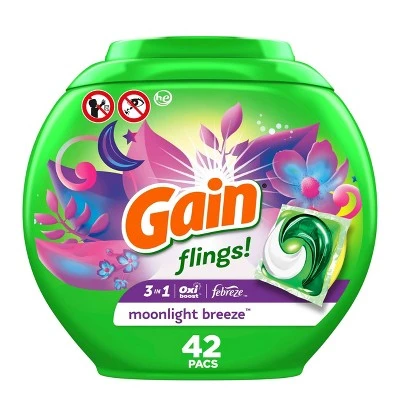 Gain flings! Laundry Detergent Pacs Moonlight Breeze 42ct