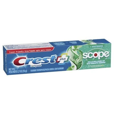 Crest Complete Whitening Plus Scope Multi Benefit Fluoride Toothpaste Minty Fresh Travel Trial Size