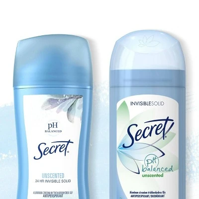 Secret pH Balanced Unscented Invisible Solid Antiperspirant & Deodorant  2.6oz