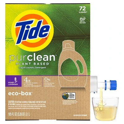 Tide Purclean Plant based Honey Lavender Liquid Laundry Detergent Eco Box HE Compatible  105 fl oz