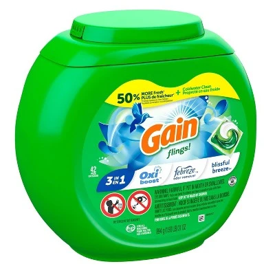 Gain flings! Laundry Detergent Pacs Blissful Breeze 42ct
