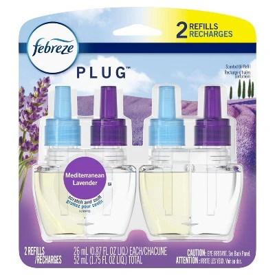 Febreze Plug Odor Eliminating Air Freshener Scented Oil Refill  Mediterraenan Lavender  2ct