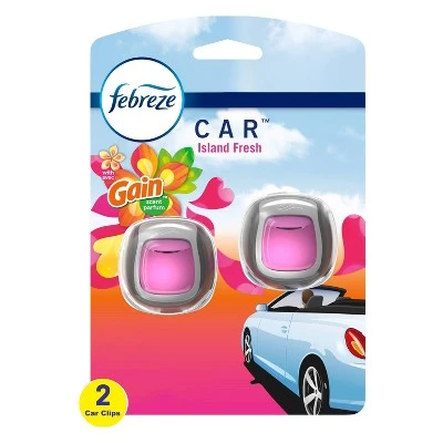 Febreze Car Odor Eliminating Air Freshener Vent Clips With Gain Scent Island Fresh 2ct