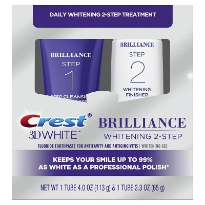 Crest 3D White Brilliance + Whitening Two step Toothpaste 2 tubes 4.0oz & 2.3oz