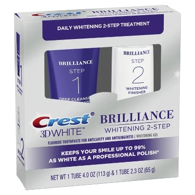 Crest 3D White Brilliance + Whitening Two step Toothpaste 2 tubes 4.0oz & 2.3oz