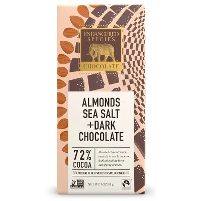 Endangered Species Chocolate Dark Chocolate with Sea Salt & Almonds  3oz