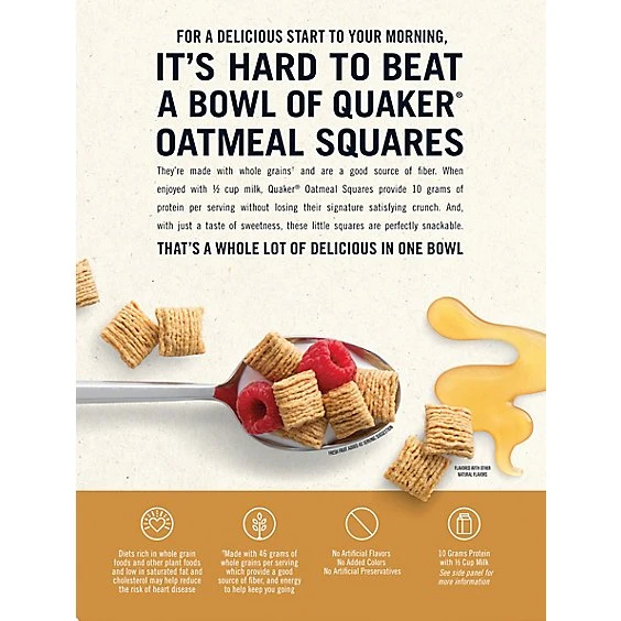 Oatmeal Squares Honey Nut Breakfast Cereal  14.5oz  Quaker Oats