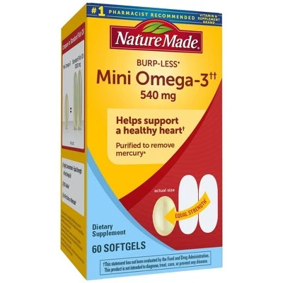 Nature Made Burpless Mini Omega  Full Strength Mini Softgels  60ct