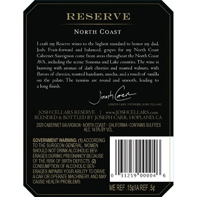 Josh North Coast Reserve Cabernet Sauvignon Red Wine 750ml Bottle