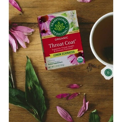 Traditional Medicinals Organic Throat Coat Lemon Echinacea Herbal Tea 16ct