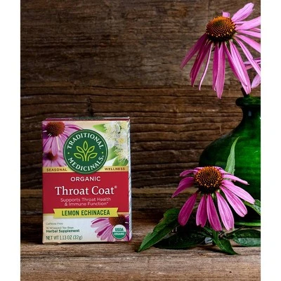 Traditional Medicinals Organic Throat Coat Lemon Echinacea Herbal Tea 16ct