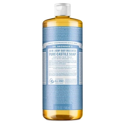 Dr. Bronner's 18 In 1 Hemp Baby Pure Castile Soap  Unscented  32 fl oz