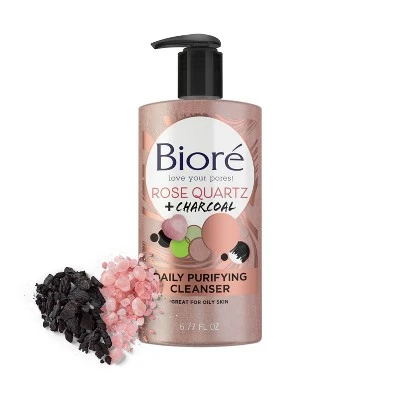 Biore Rose Quartz + Charcoal Daily Purifying Cleanser 6.77 fl oz