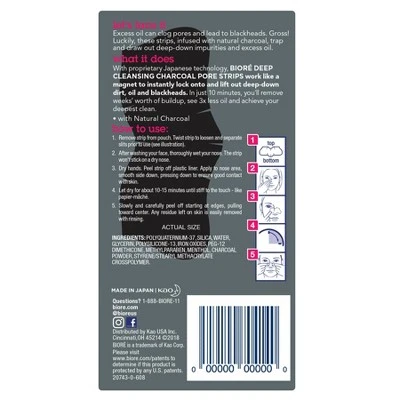 Biore Charcoal Deep Cleansing Pore Strips Pore 6ct